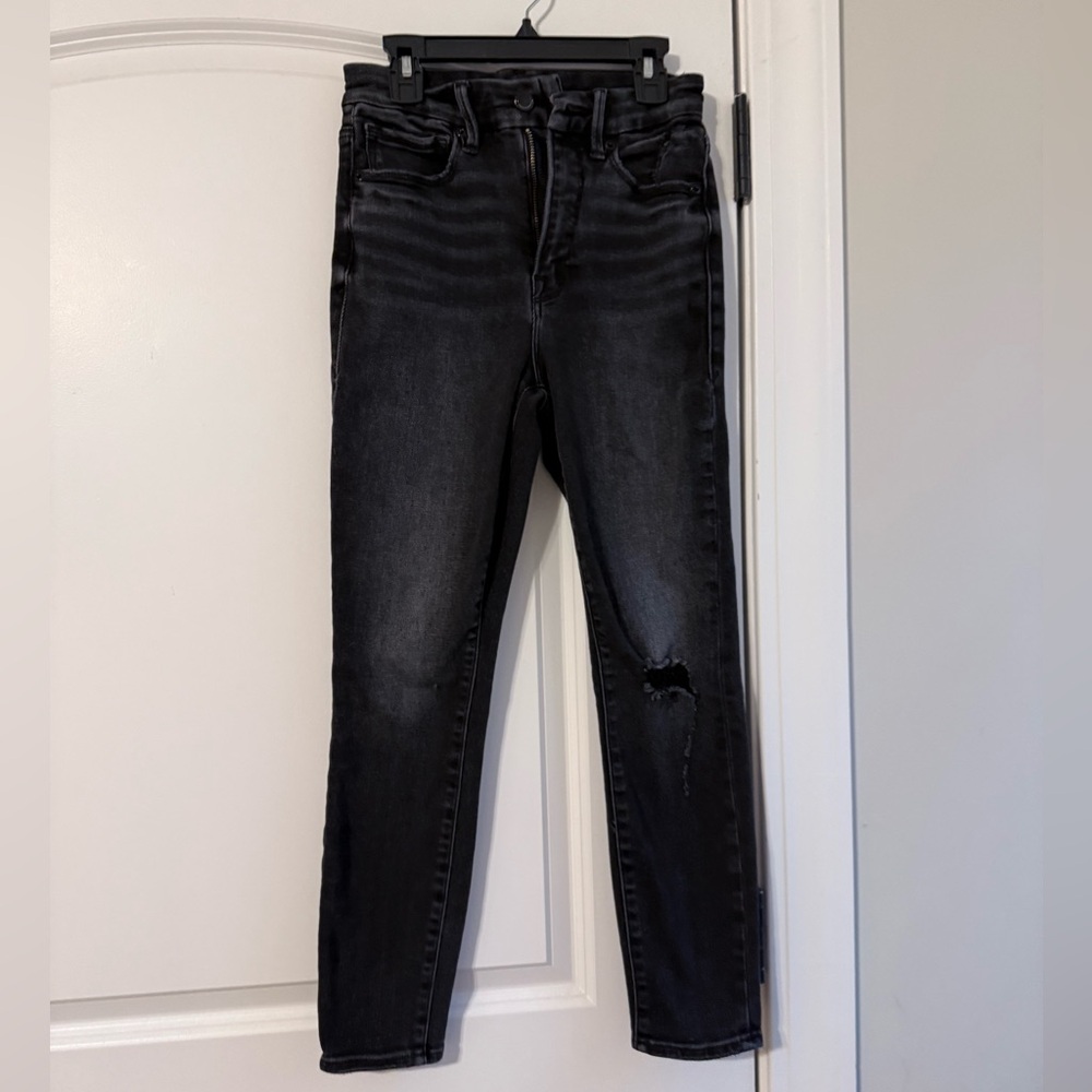 Good American Good Waist Crop Distressed Jeans